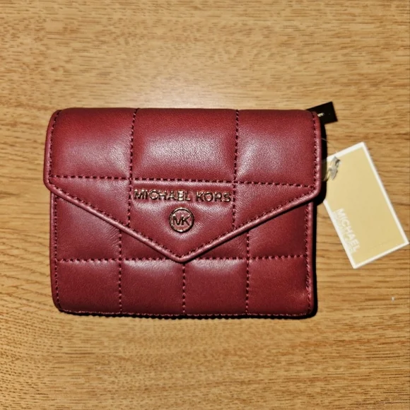 Michael Kors Leather Compact Trifold Jet Set Charm Wallet in Brandy - Picture 1 of 5